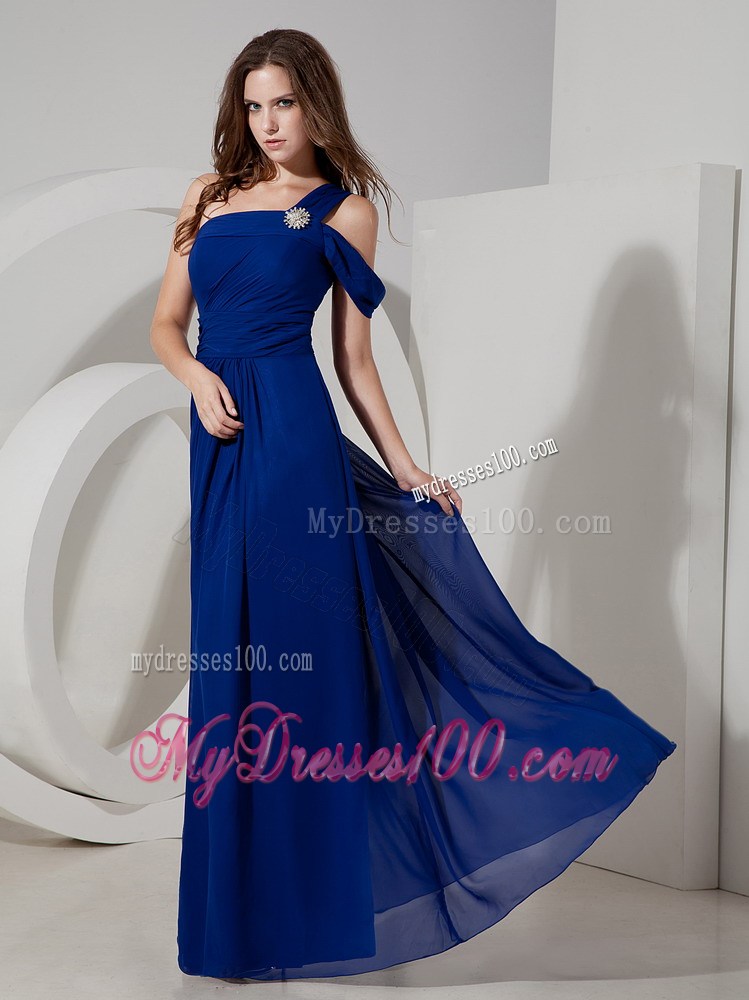 2013 Pretty Wonderful Ruched Blue Graduation Dress One Shoulder