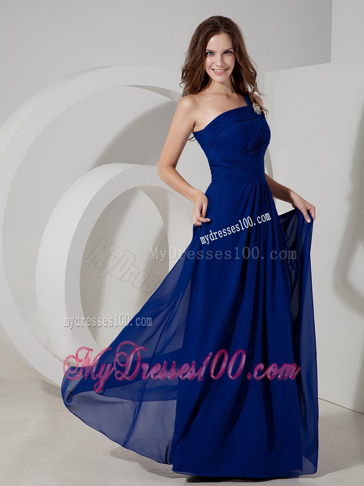 2013 Pretty Wonderful Ruched Blue Graduation Dress One Shoulder