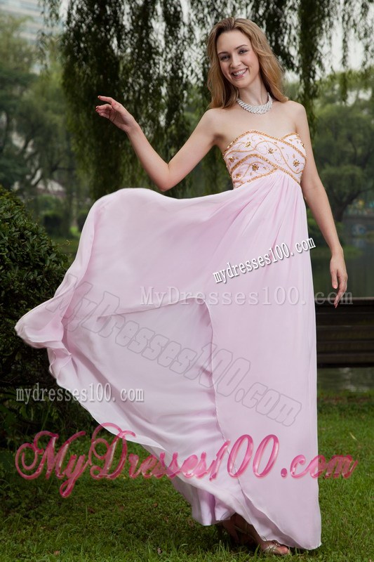 Pink Empire Sweetheart Floor-length Beaded Prom Graduation Dresses