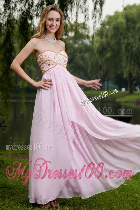 Pink Empire Sweetheart Floor-length Beaded Prom Graduation Dresses