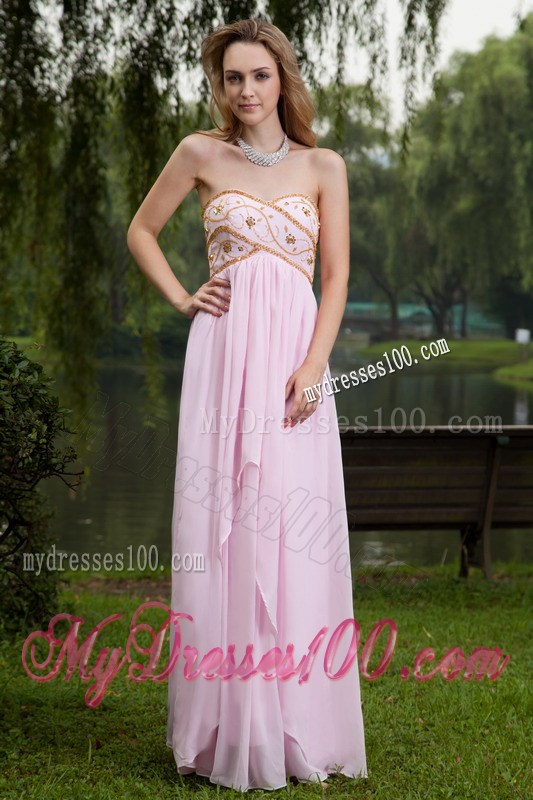 Pink Empire Sweetheart Floor-length Beaded Prom Graduation Dresses