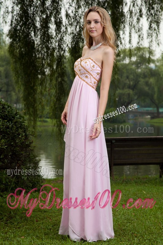 Pink Empire Sweetheart Floor-length Beaded Prom Graduation Dresses