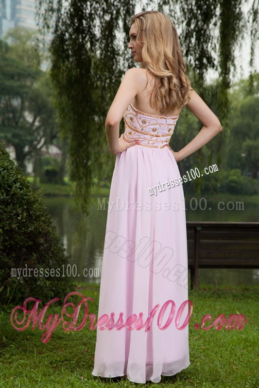 Pink Empire Sweetheart Floor-length Beaded Prom Graduation Dresses