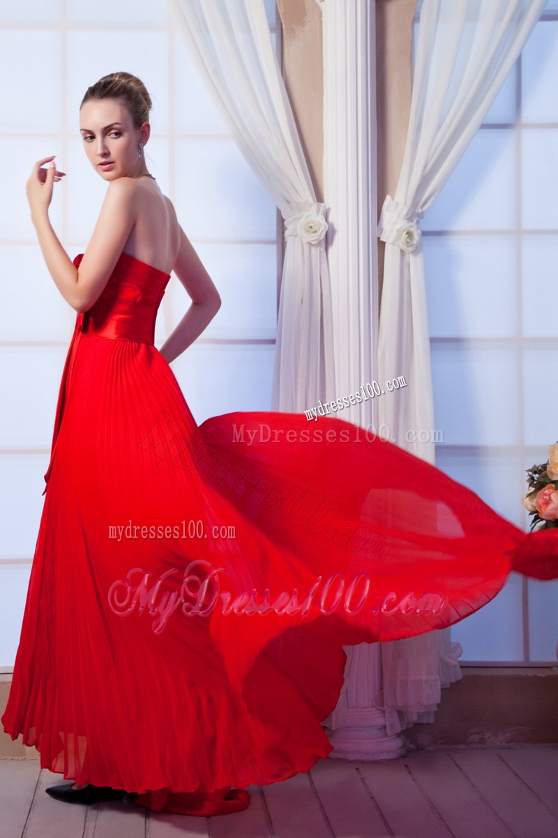 Red Empire Strapless Prom Dress with Ruches Floor-length