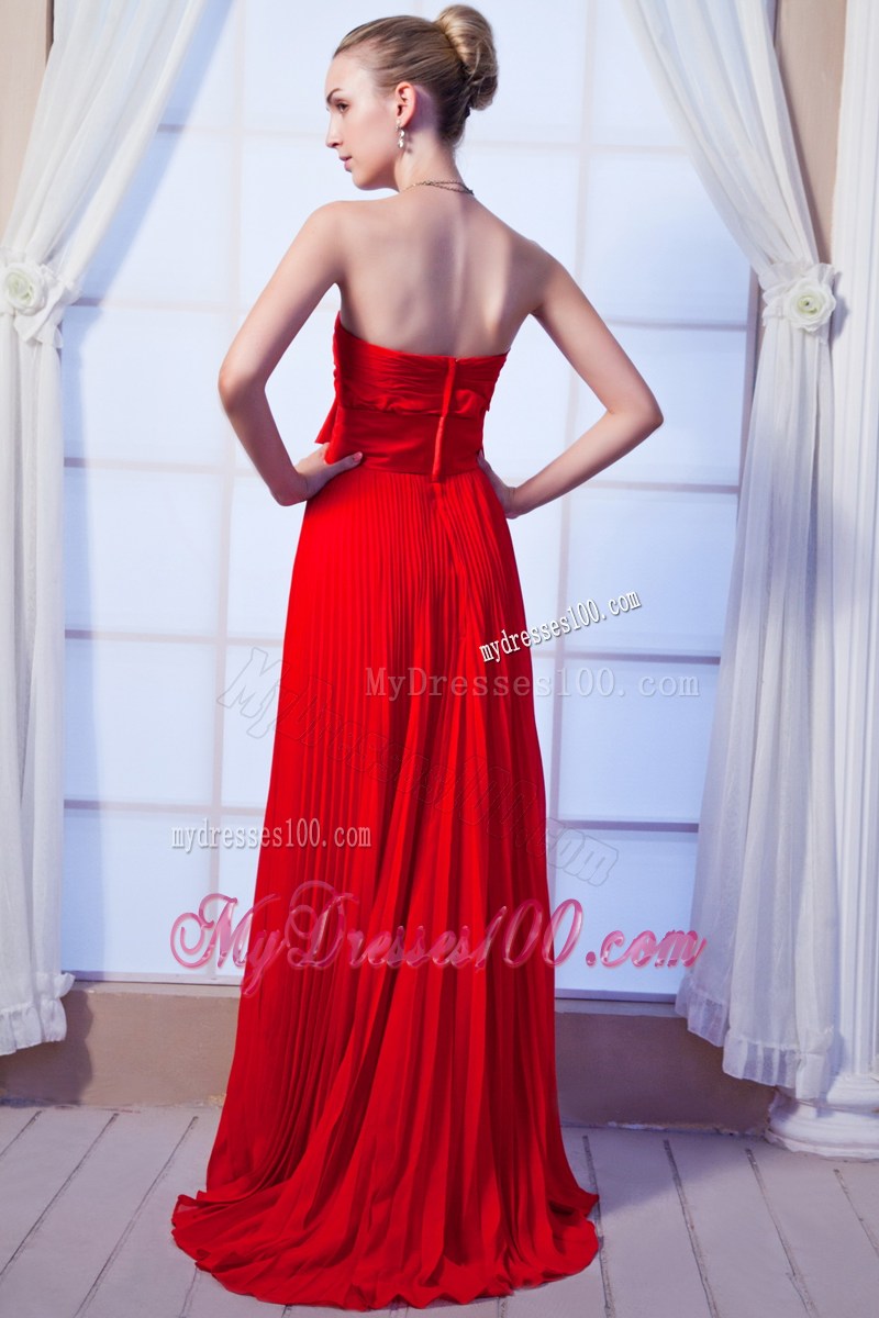 Red Empire Strapless Prom Dress with Ruches Floor-length