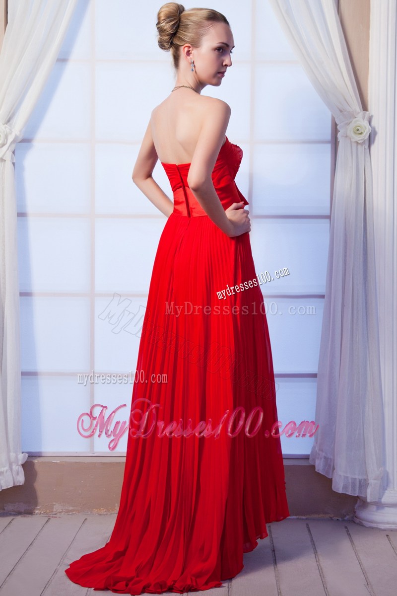 Red Empire Strapless Prom Dress with Ruches Floor-length