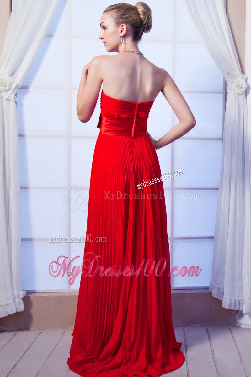 Red Empire Strapless Prom Dress with Ruches Floor-length