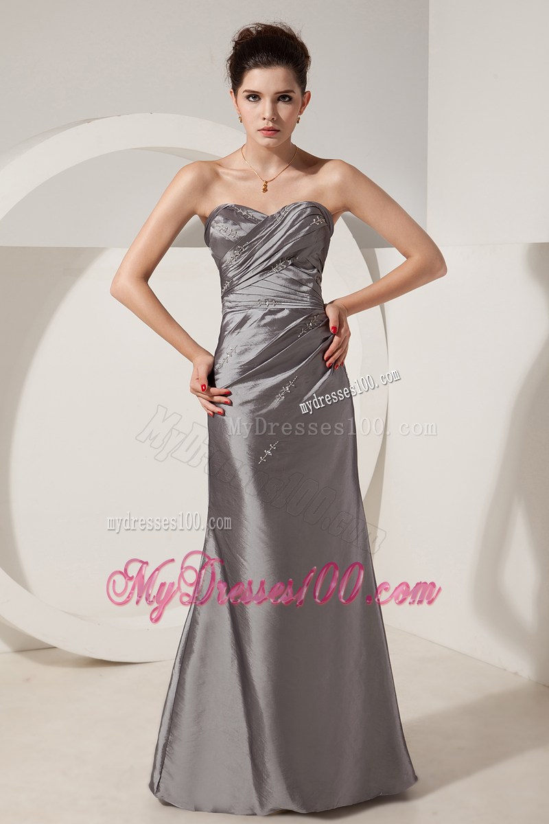 Cheap Grey Prom Dress Column Beading Sweetheart Floor-length Satin