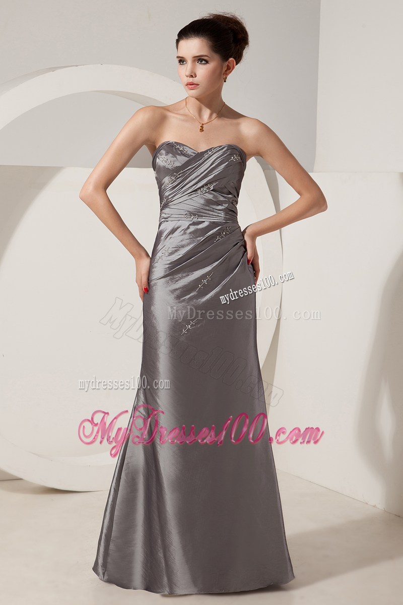 Cheap Grey Prom Dress Column Beading Sweetheart Floor-length Satin