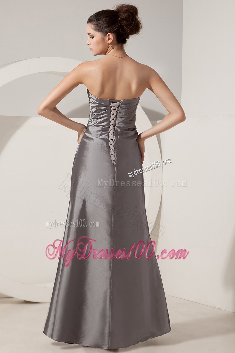 Cheap Grey Prom Dress Column Beading Sweetheart Floor-length Satin