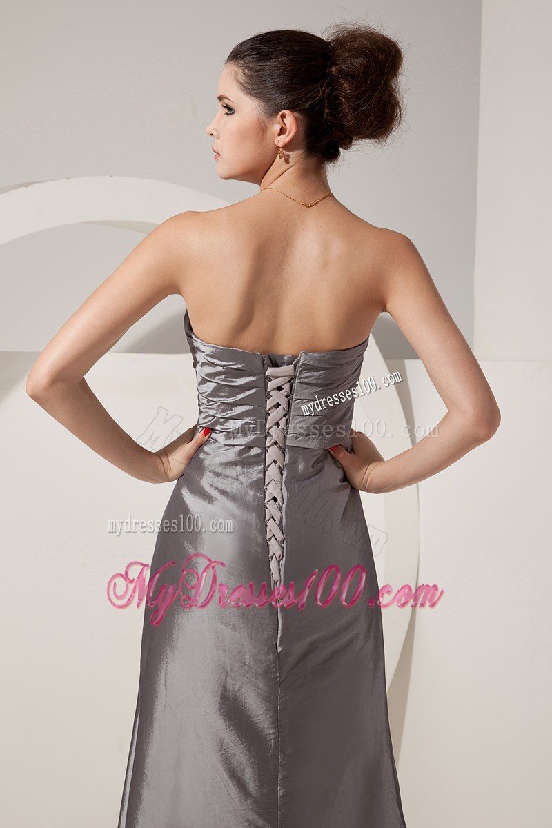 Cheap Grey Prom Dress Column Beading Sweetheart Floor-length Satin