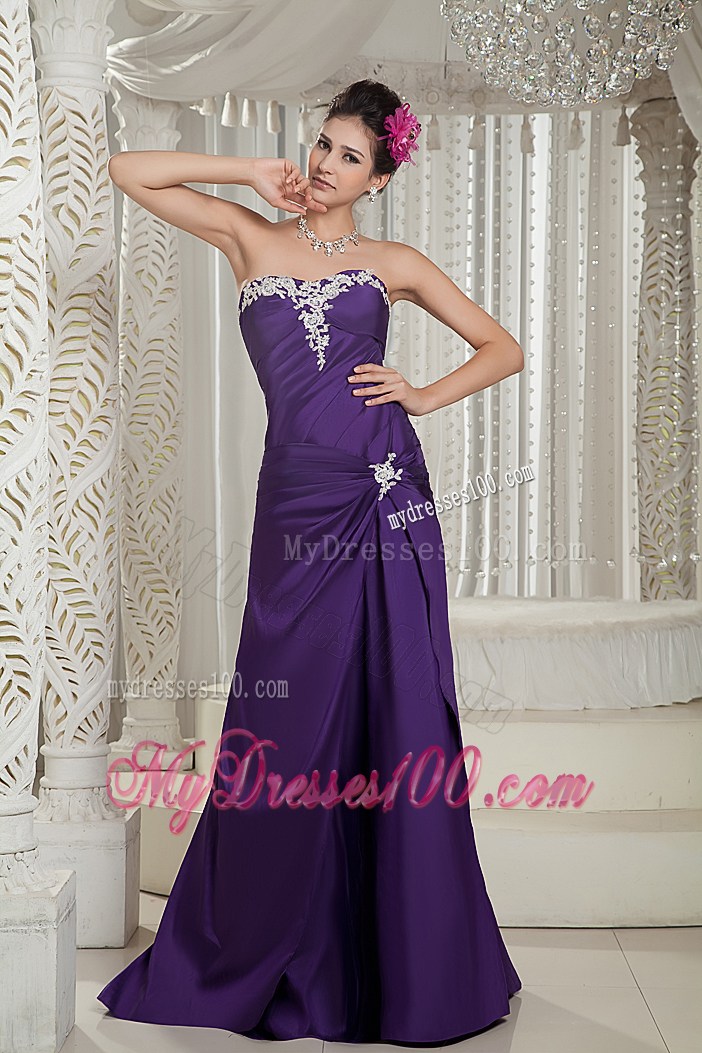 Customize Purple Graduation Dress Column Strapless Appliques
