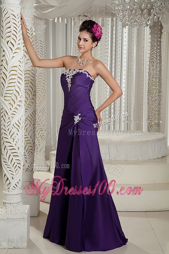 Customize Purple Graduation Dress Column Strapless Appliques