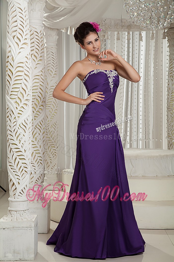 Customize Purple Graduation Dress Column Strapless Appliques