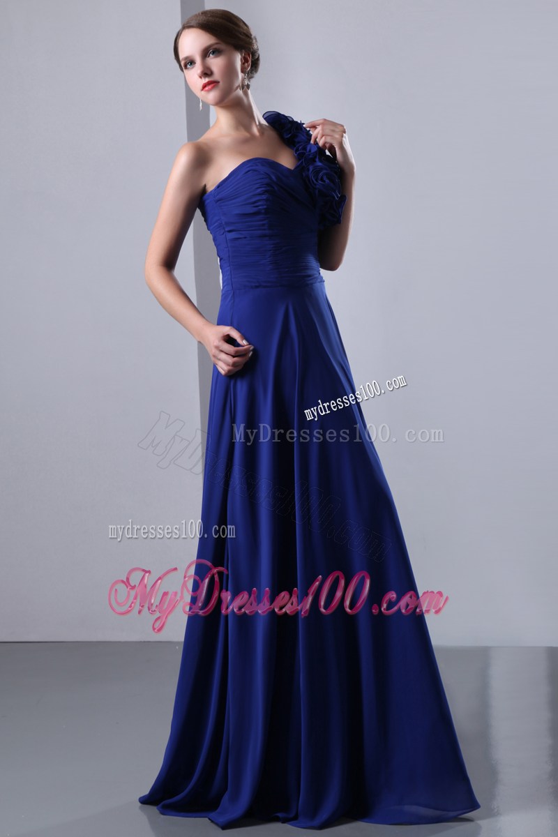 2013 Cheap Royal Blue Empire Flowers One Shoulder Graduation Dress