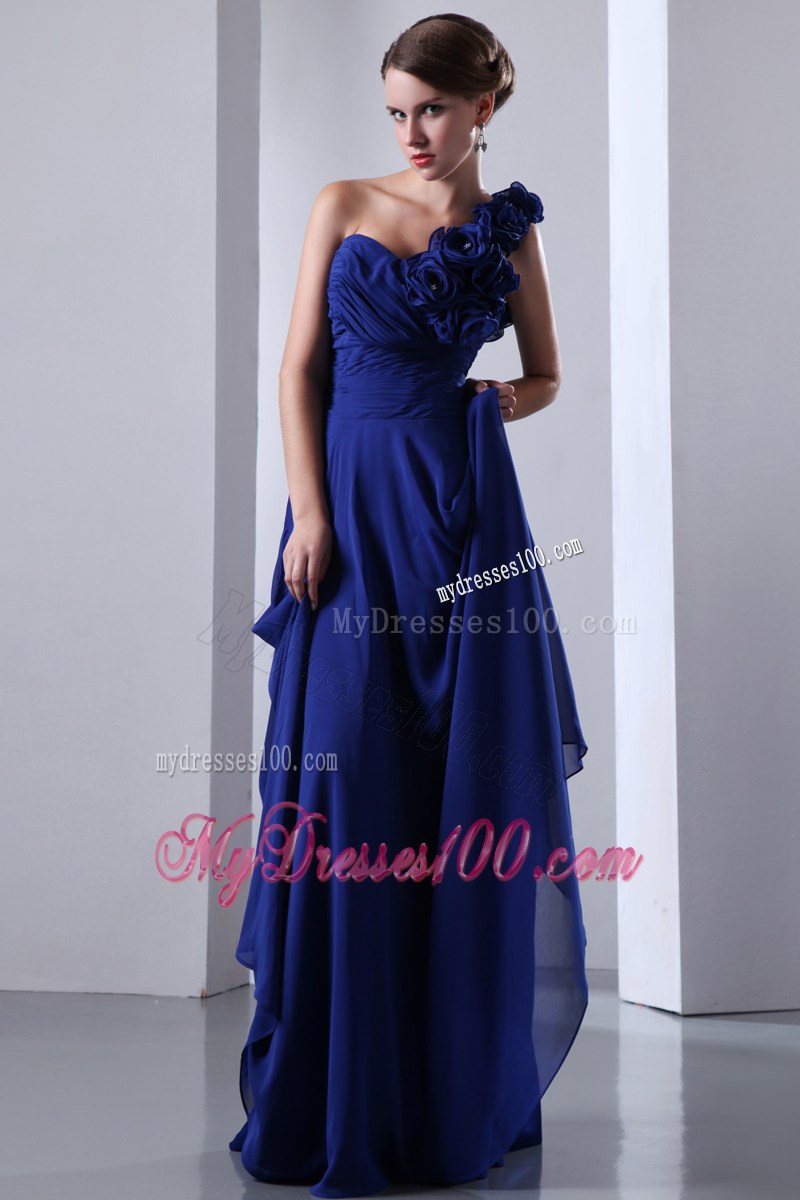 2013 Cheap Royal Blue Empire Flowers One Shoulder Graduation Dress