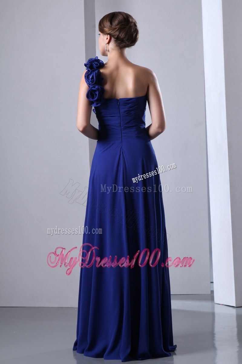2013 Cheap Royal Blue Empire Flowers One Shoulder Graduation Dress