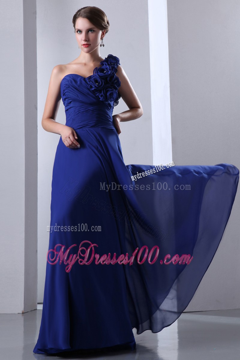 2013 Cheap Royal Blue Empire Flowers One Shoulder Graduation Dress
