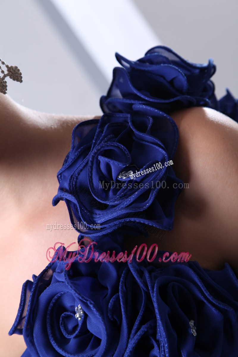 2013 Cheap Royal Blue Empire Flowers One Shoulder Graduation Dress