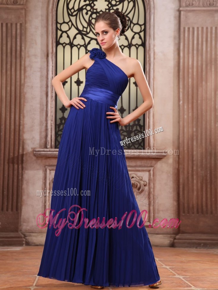 Royal Blue Graduation Dresses One Shoulder Hand Made Flower Pleat