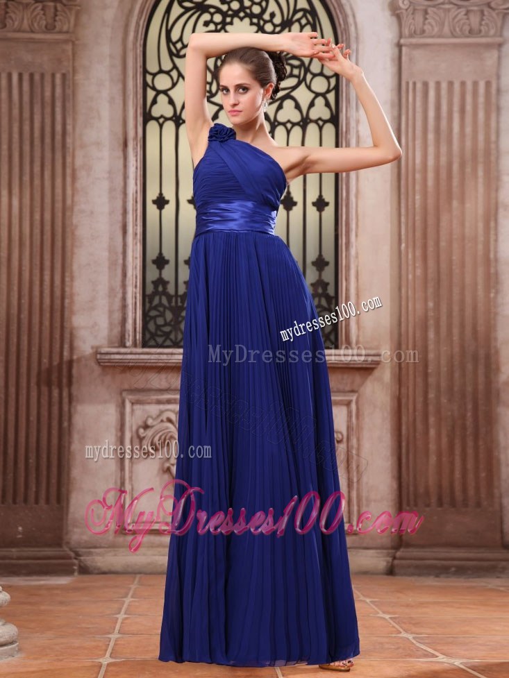 Royal Blue Graduation Dresses One Shoulder Hand Made Flower Pleat