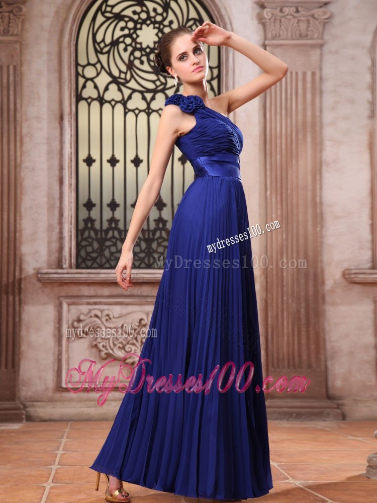 Royal Blue Graduation Dresses One Shoulder Hand Made Flower Pleat