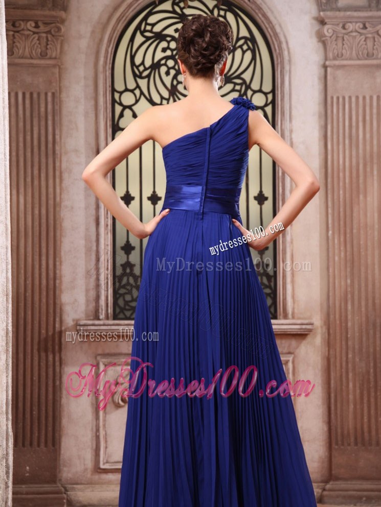 Royal Blue Graduation Dresses One Shoulder Hand Made Flower Pleat