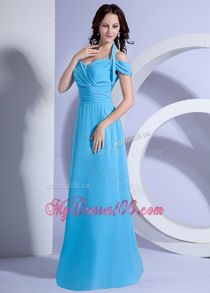 Ruching Decorate Bodice Aqua Blue Floor-length 2013 Graduation Dress