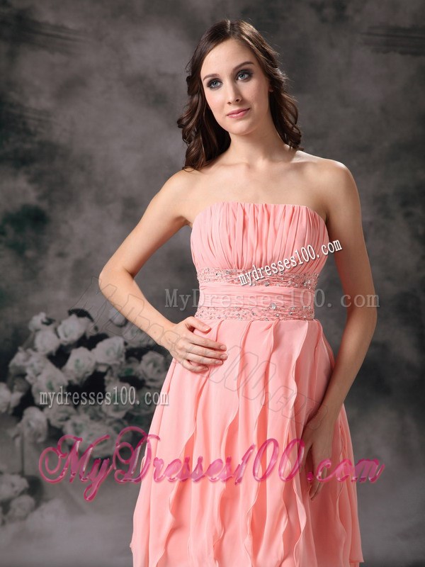 Perfect Peach Knee-length Short Prom Graduation Dress Strapless