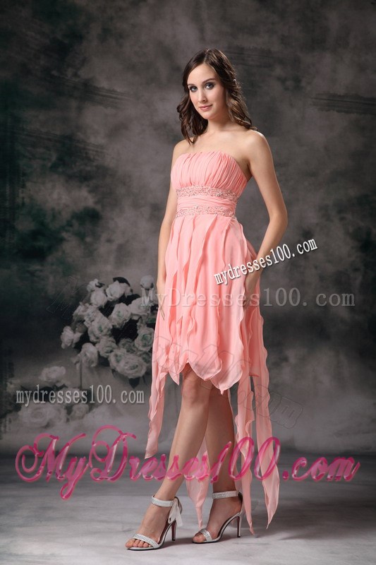 Perfect Peach Knee-length Short Prom Graduation Dress Strapless