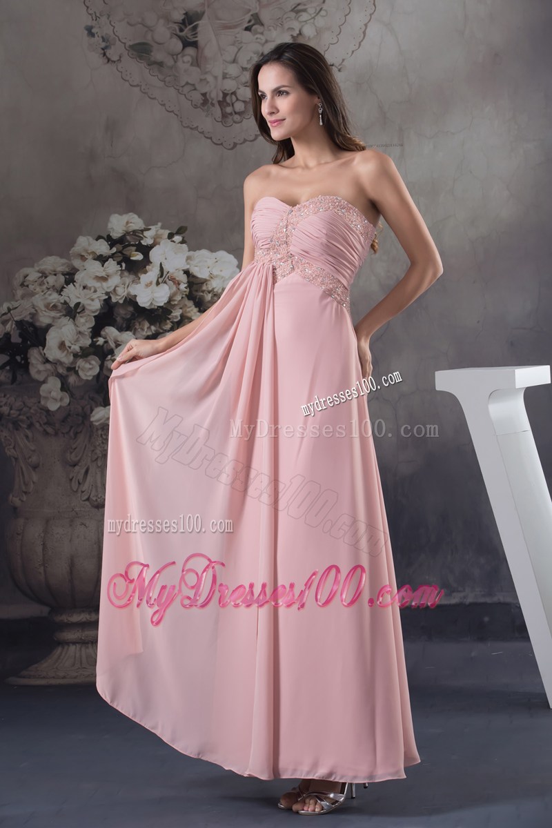 Simple Beading Sweetheart Pink Long Column 2013 Prom Dress