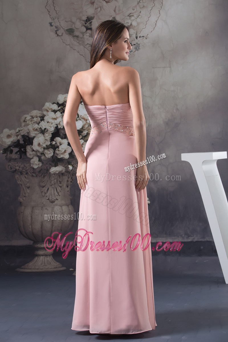 Simple Beading Sweetheart Pink Long Column 2013 Prom Dress