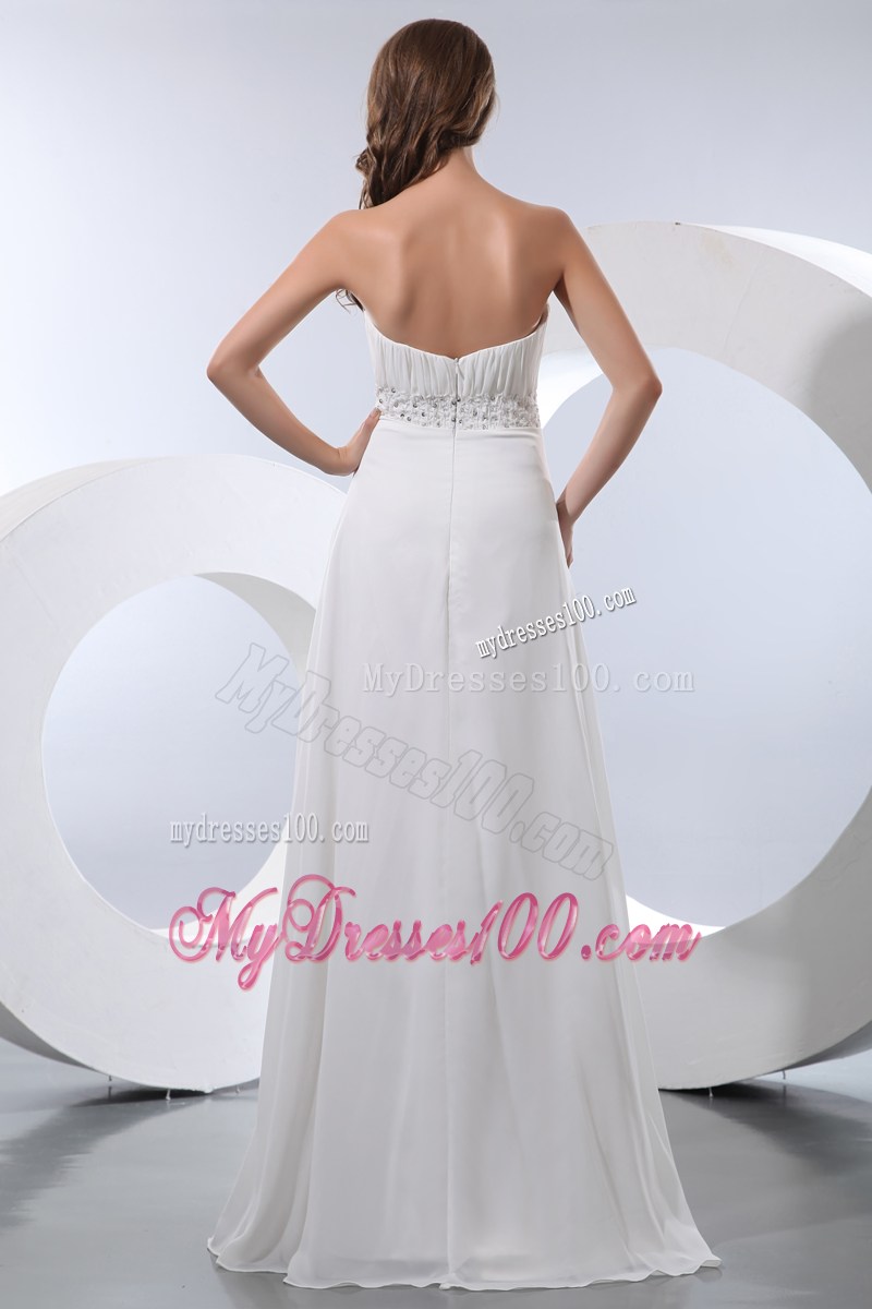 White Empire Strapless Floor-length Beaded Prom Graduation Dress