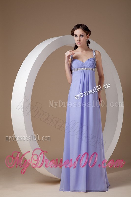 Pretty Lilac Graduation Dresses Empire Straps Beading Floor-length