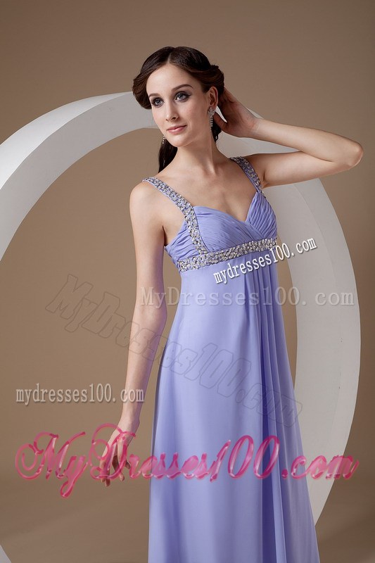 Pretty Lilac Graduation Dresses Empire Straps Beading Floor-length