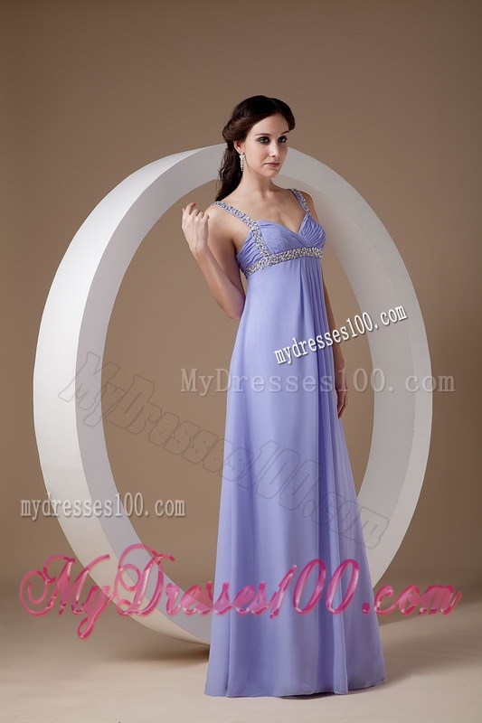 Pretty Lilac Graduation Dresses Empire Straps Beading Floor-length