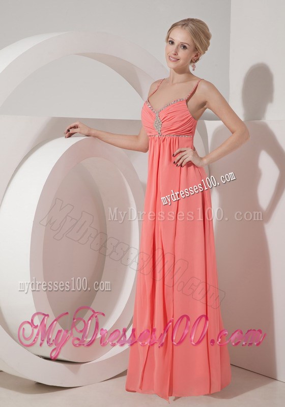 Elegant Watermelon Red Graduation Dresses with Beading Straps