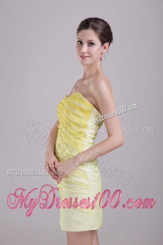 Yellow Column Sweetheart Mini-length Beaded Prom Graduation Dresses