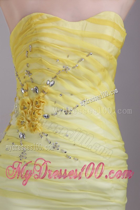 Yellow Column Sweetheart Mini-length Beaded Prom Graduation Dresses