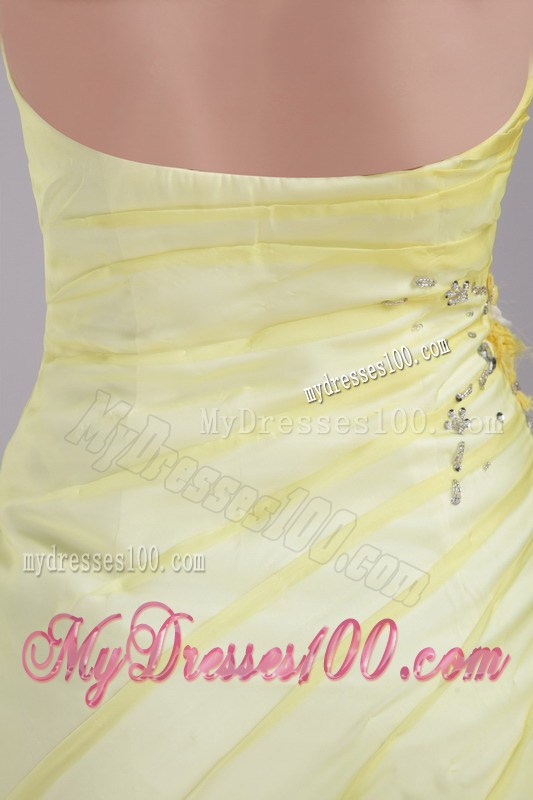 Yellow Column Sweetheart Mini-length Beaded Prom Graduation Dresses