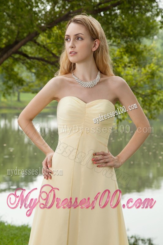 Champagne Sweetheart Brush Train Graduation Dresses with Ruching