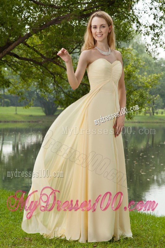 Champagne Sweetheart Brush Train Graduation Dresses with Ruching