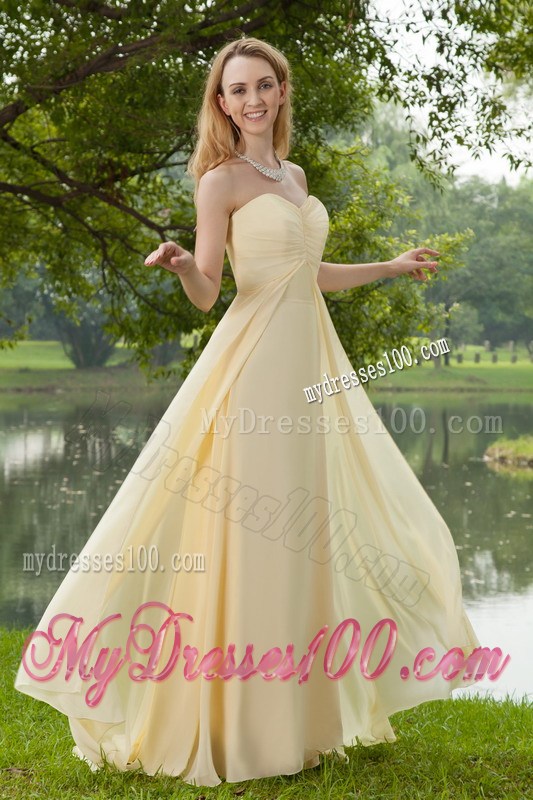 Champagne Sweetheart Brush Train Graduation Dresses with Ruching