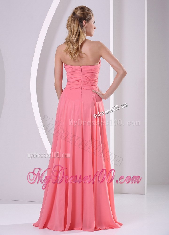 Watermelon Red Sweetheart Beaded and Ruched Graduation Dress