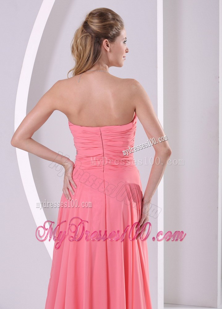 Watermelon Red Sweetheart Beaded and Ruched Graduation Dress
