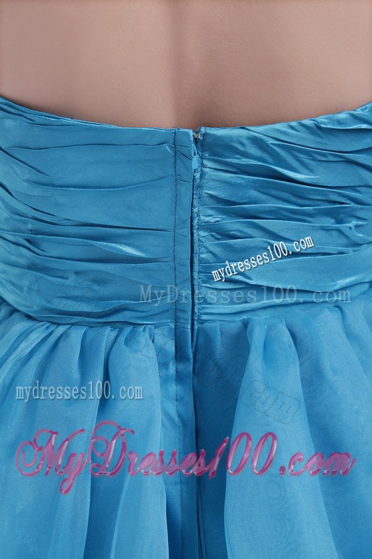 Teal Sweetheart Beading and Bow Short Prom Graduation Dress