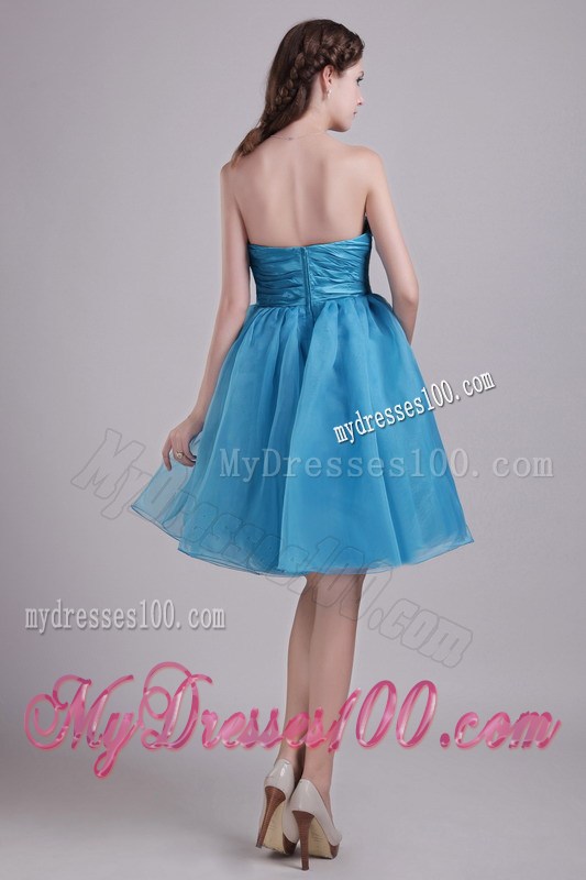 Teal Sweetheart Beading and Bow Short Prom Graduation Dress