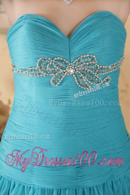 Teal Column Sweetheart Mini-length Beading and Ruching Graduation Dress