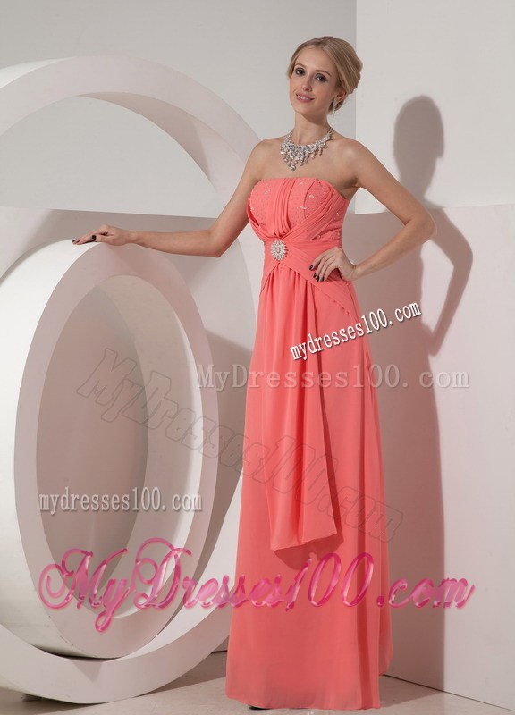 2013 Watermelon Red Graduation Dresses Strapless with Beading