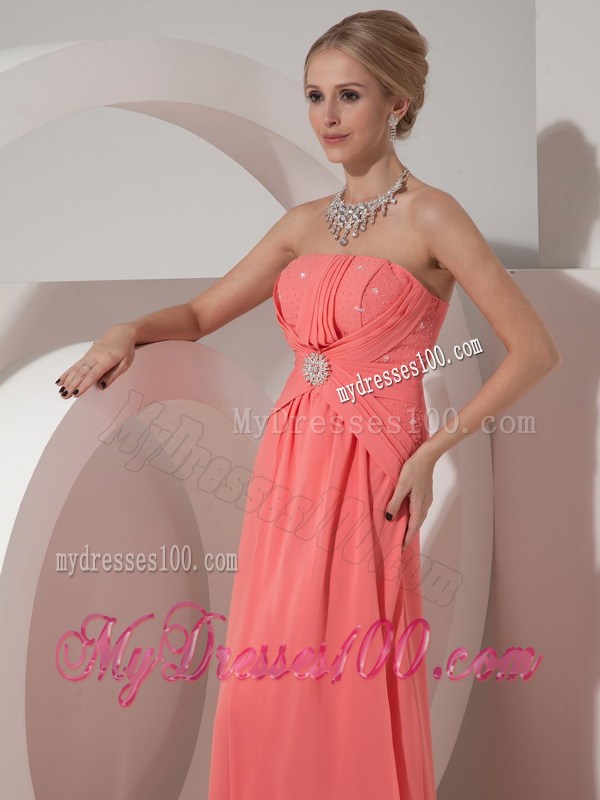 2013 Watermelon Red Graduation Dresses Strapless with Beading